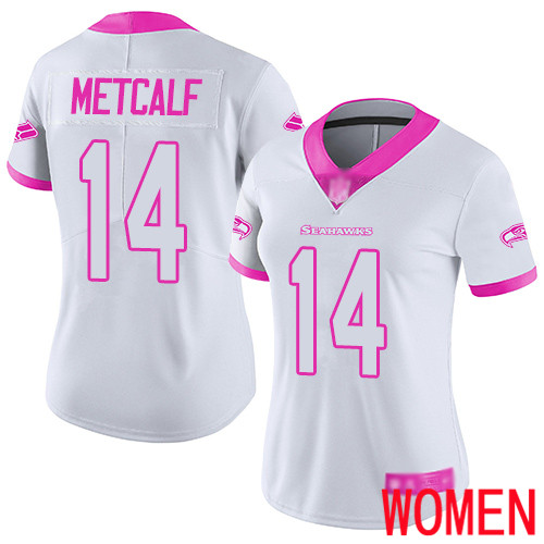 Seattle Seahawks Limited White Pink Women D.K. Metcalf Jersey NFL Football #14 Rush Fashion